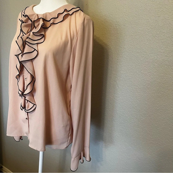 Zara  jewel button cascade ruffle blouse in pale pink and black size medium - Picture 8 of 15